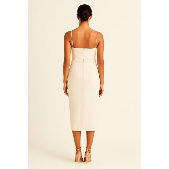 ML Monique Lhuillier Ivory Bow-Drape Wrap Midi Dress Size 4 | NWT - Picture 2 of 12